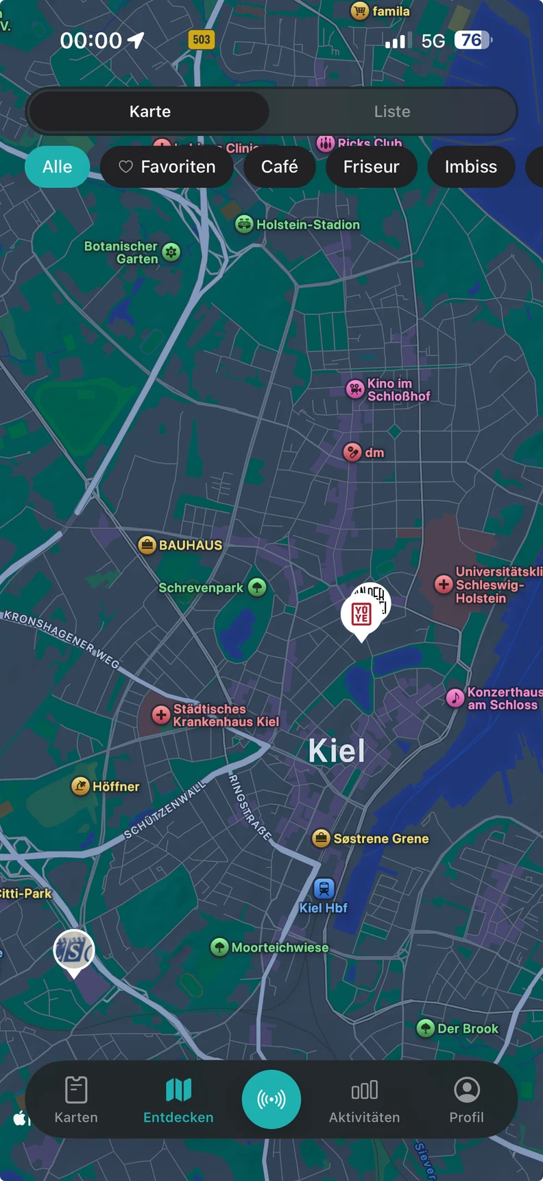Echte DigiStamp App: Partnerläden auf der Karte von Kiel
